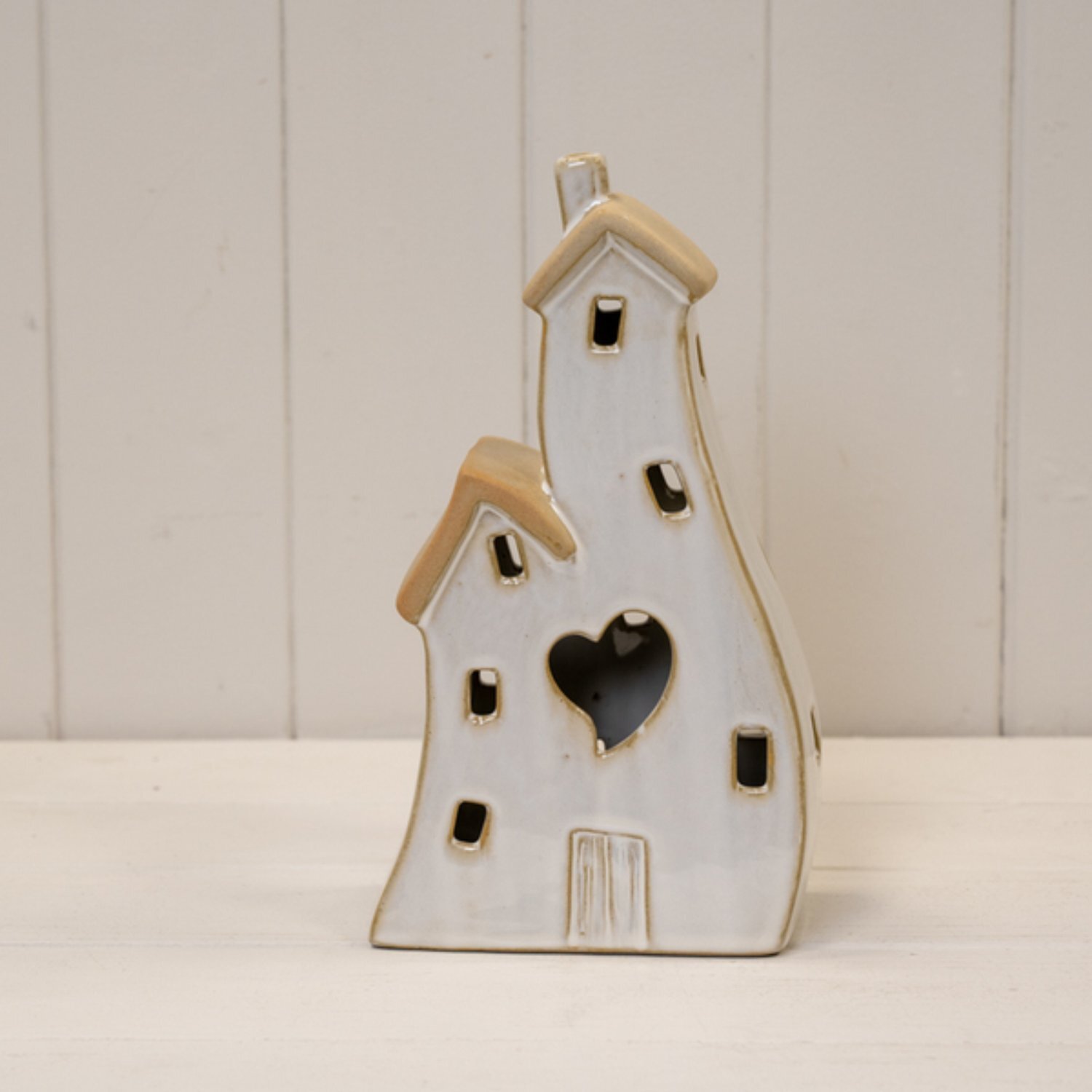 - Rustic Sand Stone Glazed Ceramic Twin House Ornament - Image 3