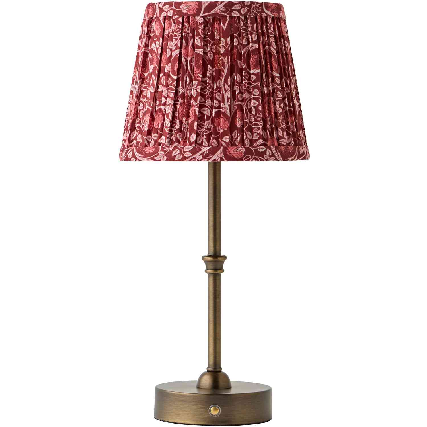 ValueLights Lowe Rechargeable Table Lamp Burgundy Floral Pleated Shade Brass Base 350x160x160cm - Image 3