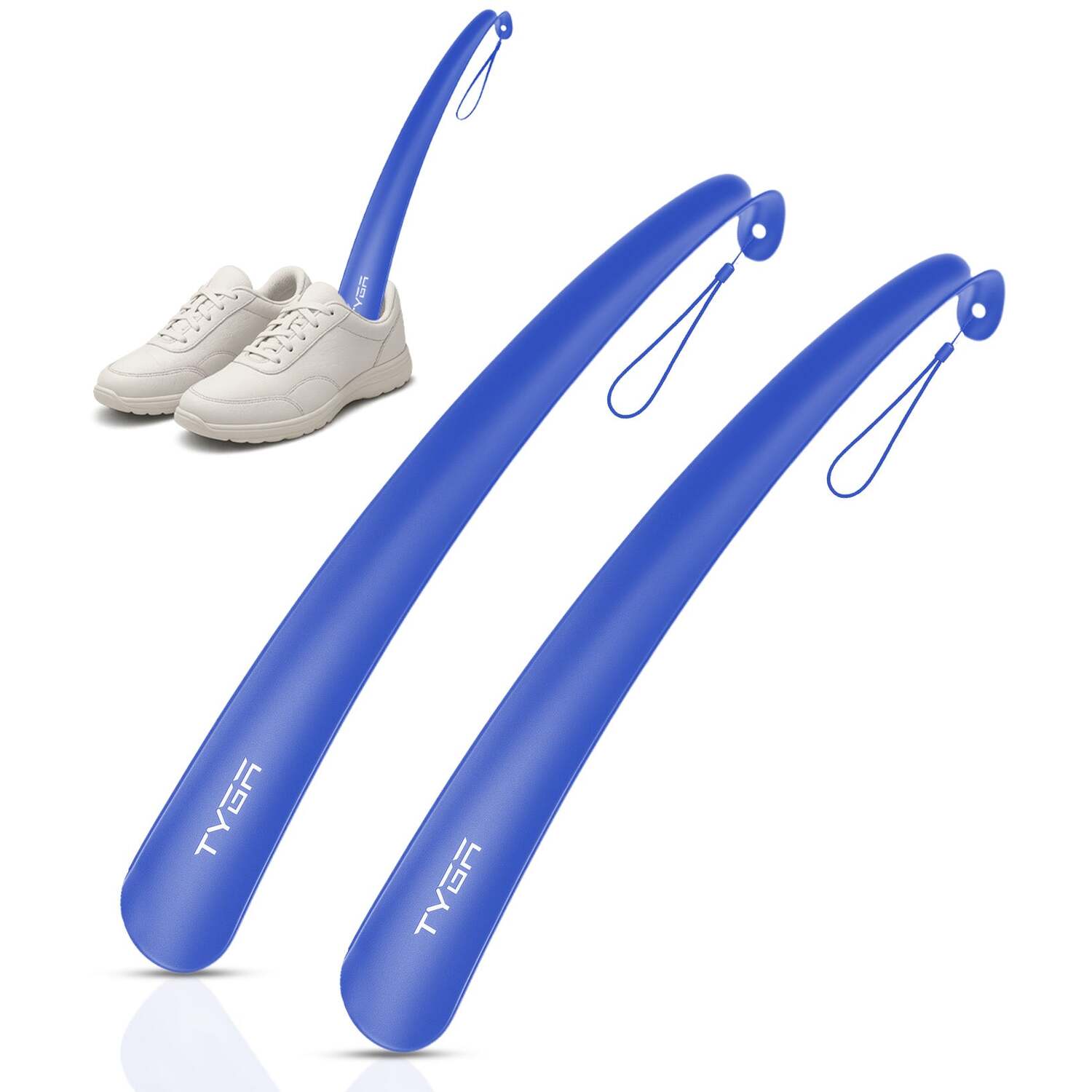 Tyga Pack Of 2 Long Handled Plastic Shoe Horn - Vibrant Blue