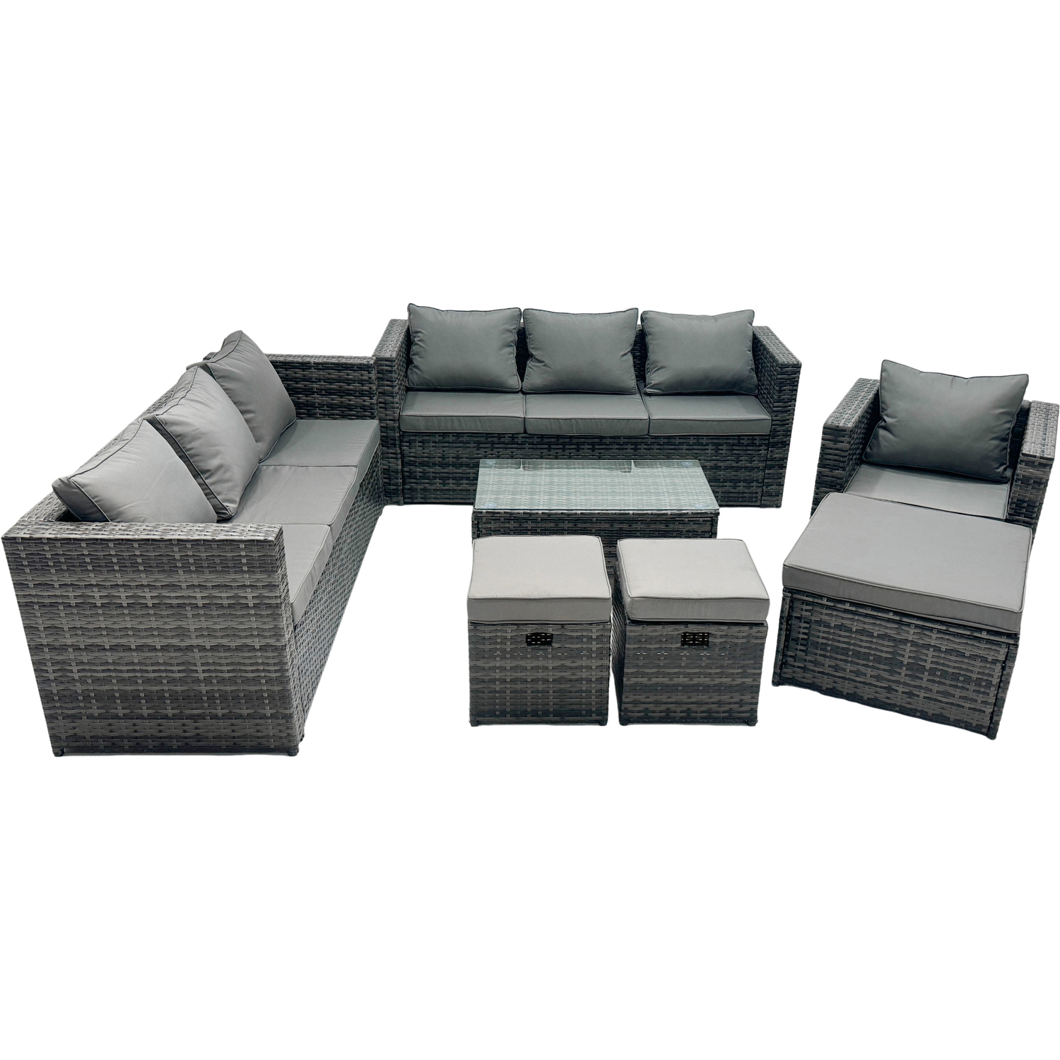 B&Q - Rattan Garden Furniture Dining Set 10-Seater Patio Coffee Table Sofa Set With 3 Stools Dark Grey Mixed - Image 2