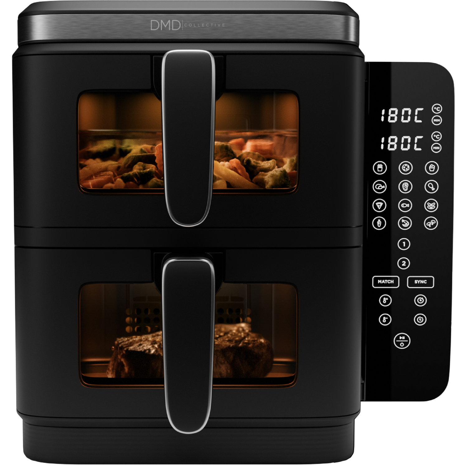 Dmd Collective 11L Dual Zone Air Fryer 2 X 5.5L Drawers, 12 Presets, Sync & Match