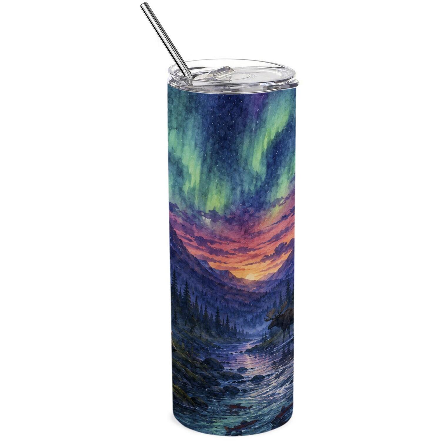Alpine Forest Travel Flask - Reusable Metal Drinks Cup Gift with Straw - Image 2
