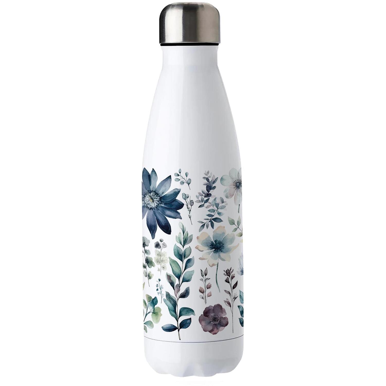 Purely Home Blue Pastel Flowers Stainless Steel Water Bottle
