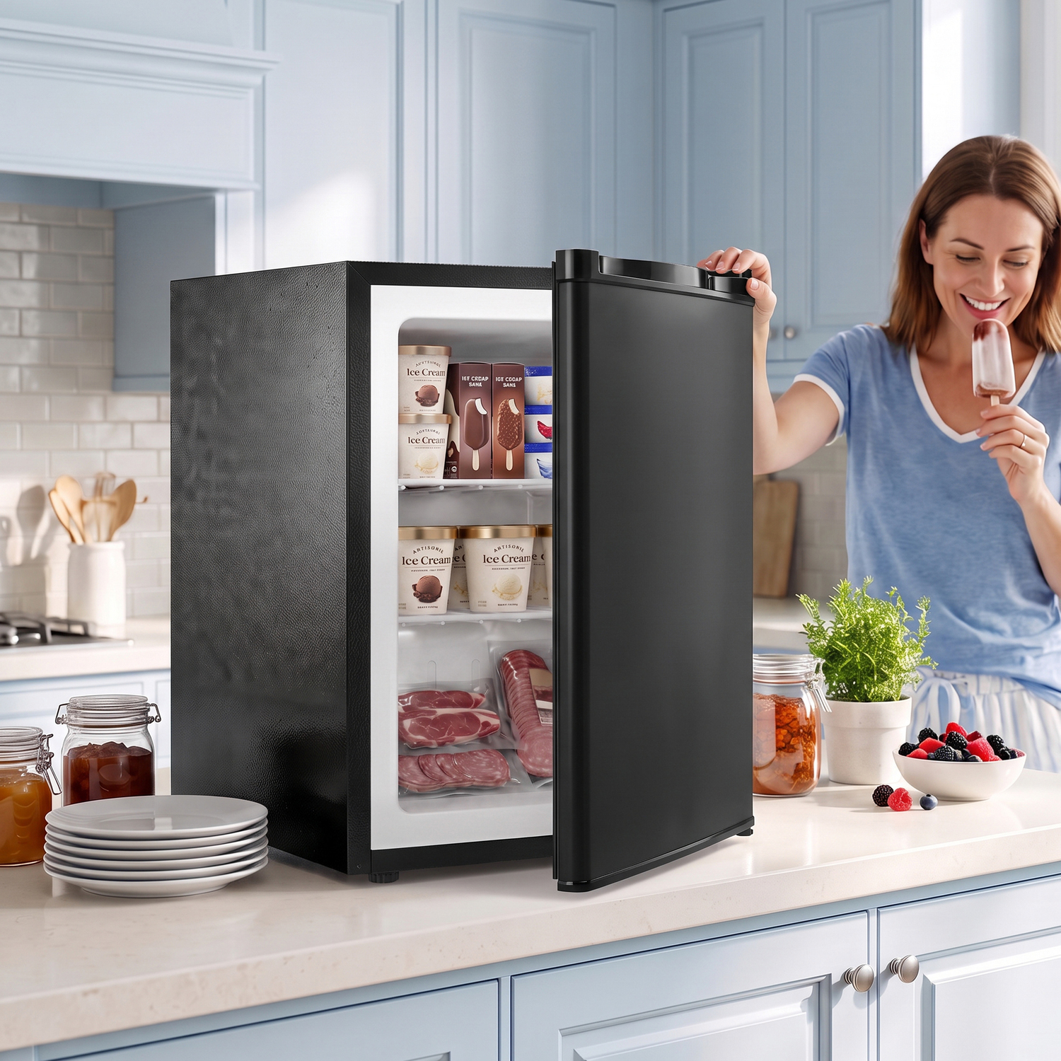Homcom Unisex Black 60L Tabletop Mini Freezer With Reversible Door For Home In - Image 2