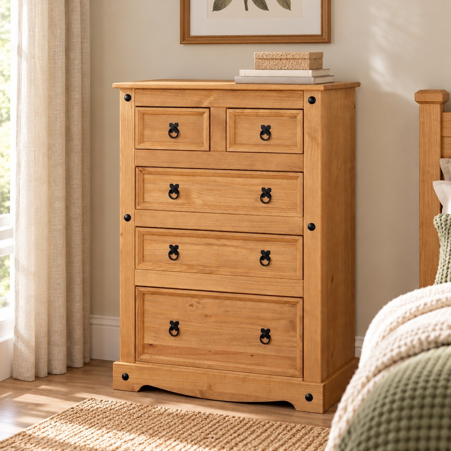B&Q -  Corona Chest Of Drawers 5 Drawer 2 + 3 Bedroom Solid Pine Wood - Image 2