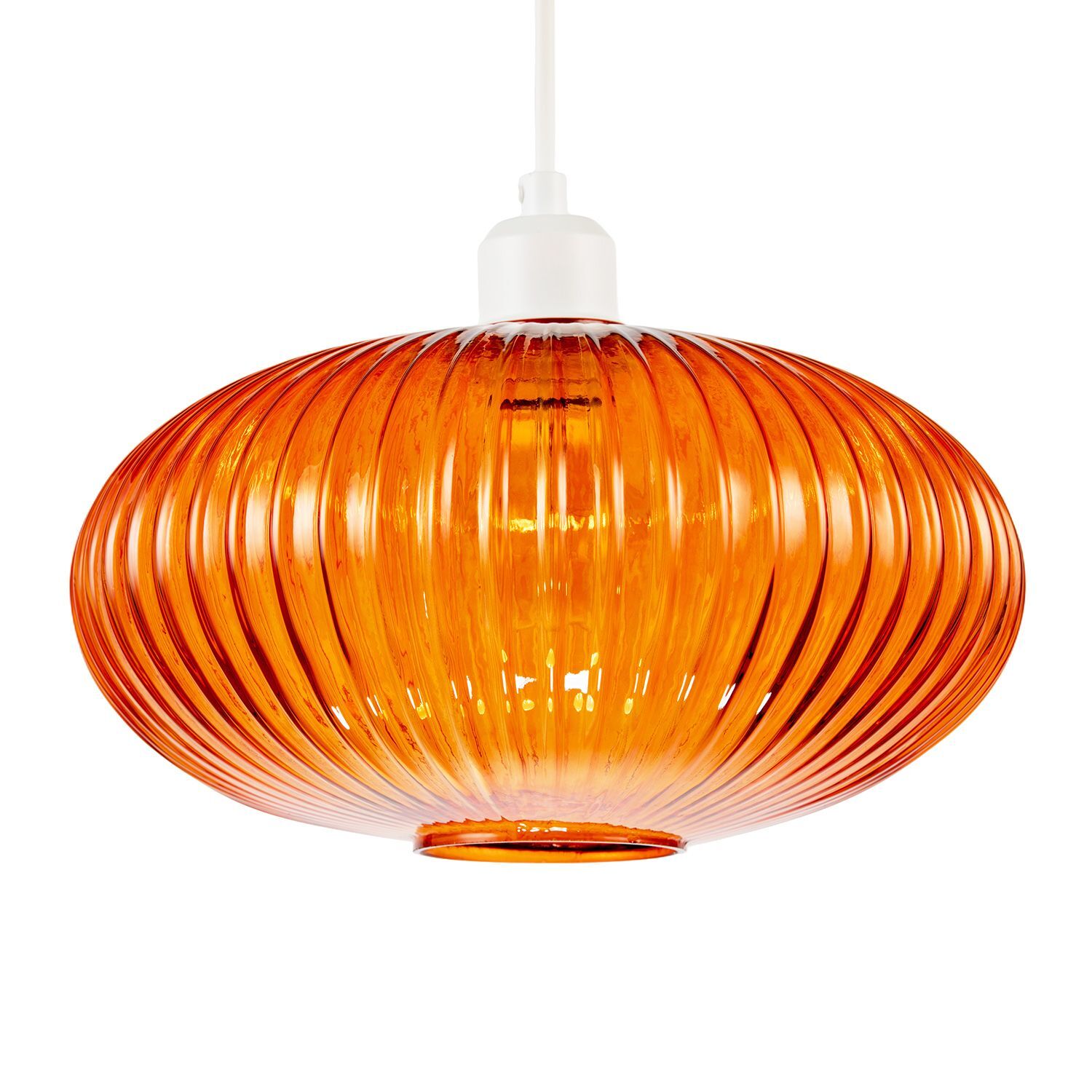 Modern Designer Vivid Orange Line Ribbed Glass Oval Pendant Lamp Shade | 30cm x 17cm | for Kitchen Island Living Room Bedroom Dining Room etc by Happy Homewares - Image 3