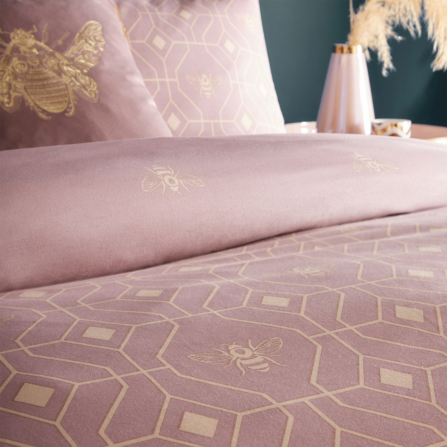 Geometric Bee Duvet Cover Set - Blush Double