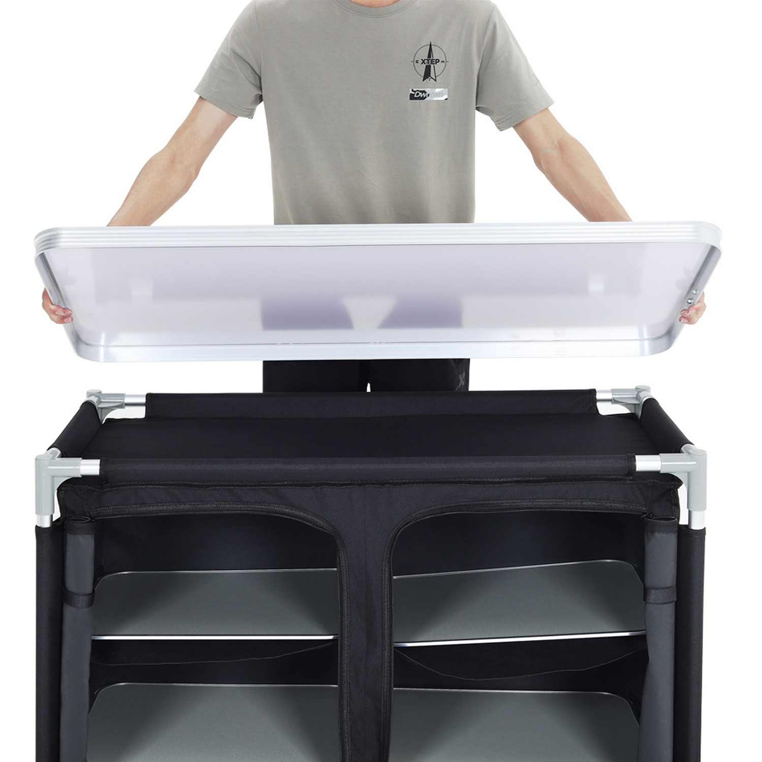 Foldable Camping Kitchen Storage Cabinet With Tabletop - Black