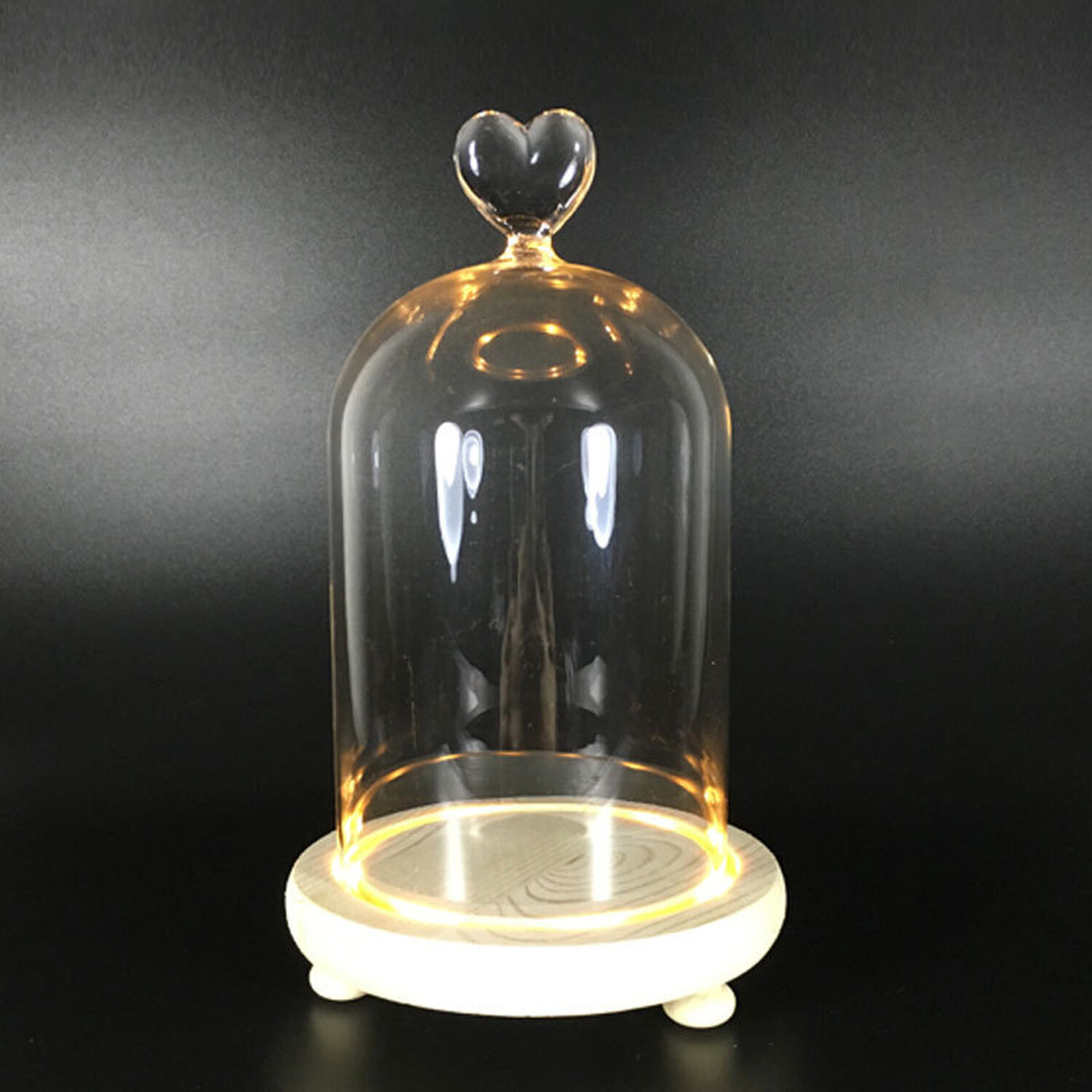 Decorative Glass Dome With Wooden Base - Clear 12cm 18cm