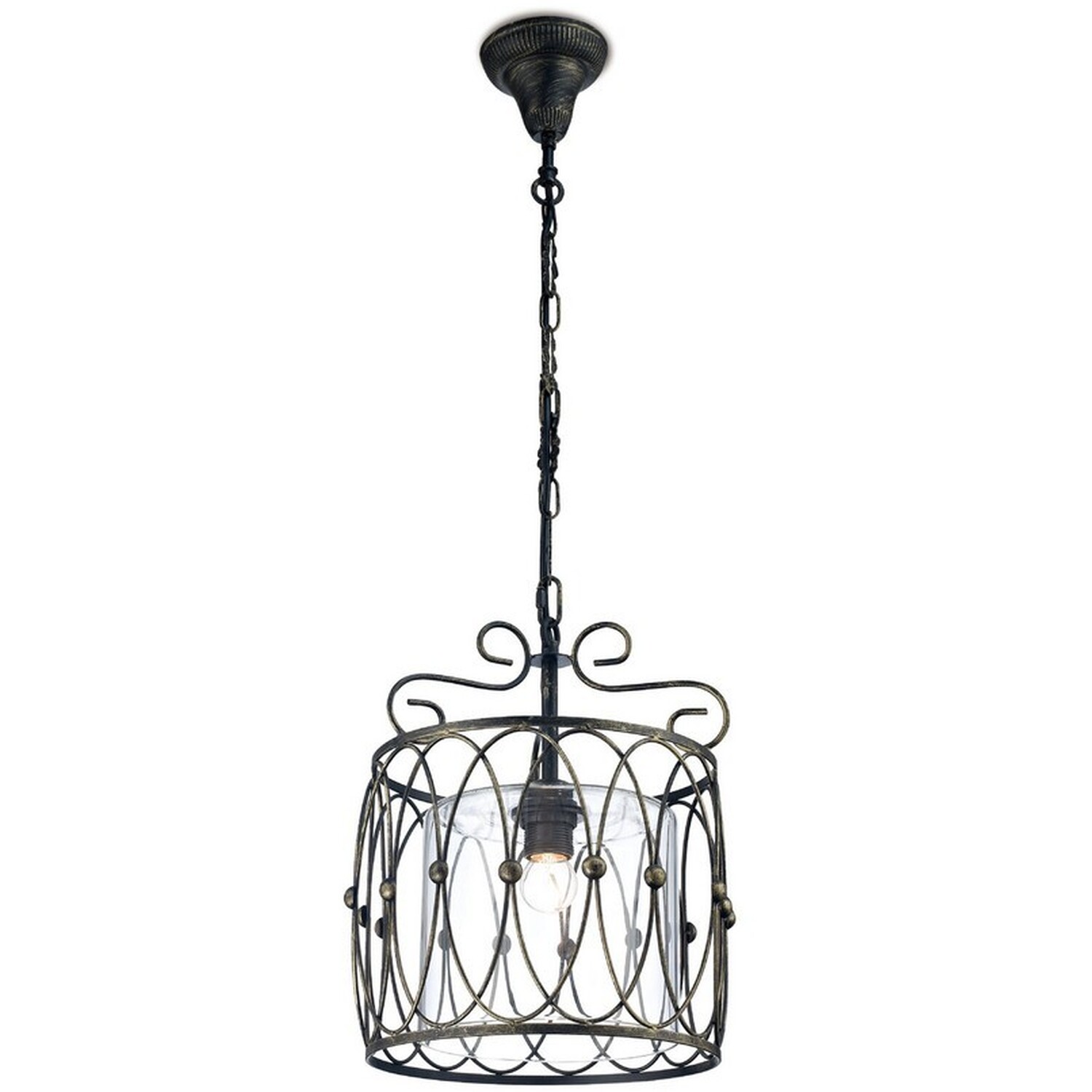 Inspired Malcolm Caged Ceiling Pendant 1 Light E27 Black, Gold With Clear Glass - Black Gold
