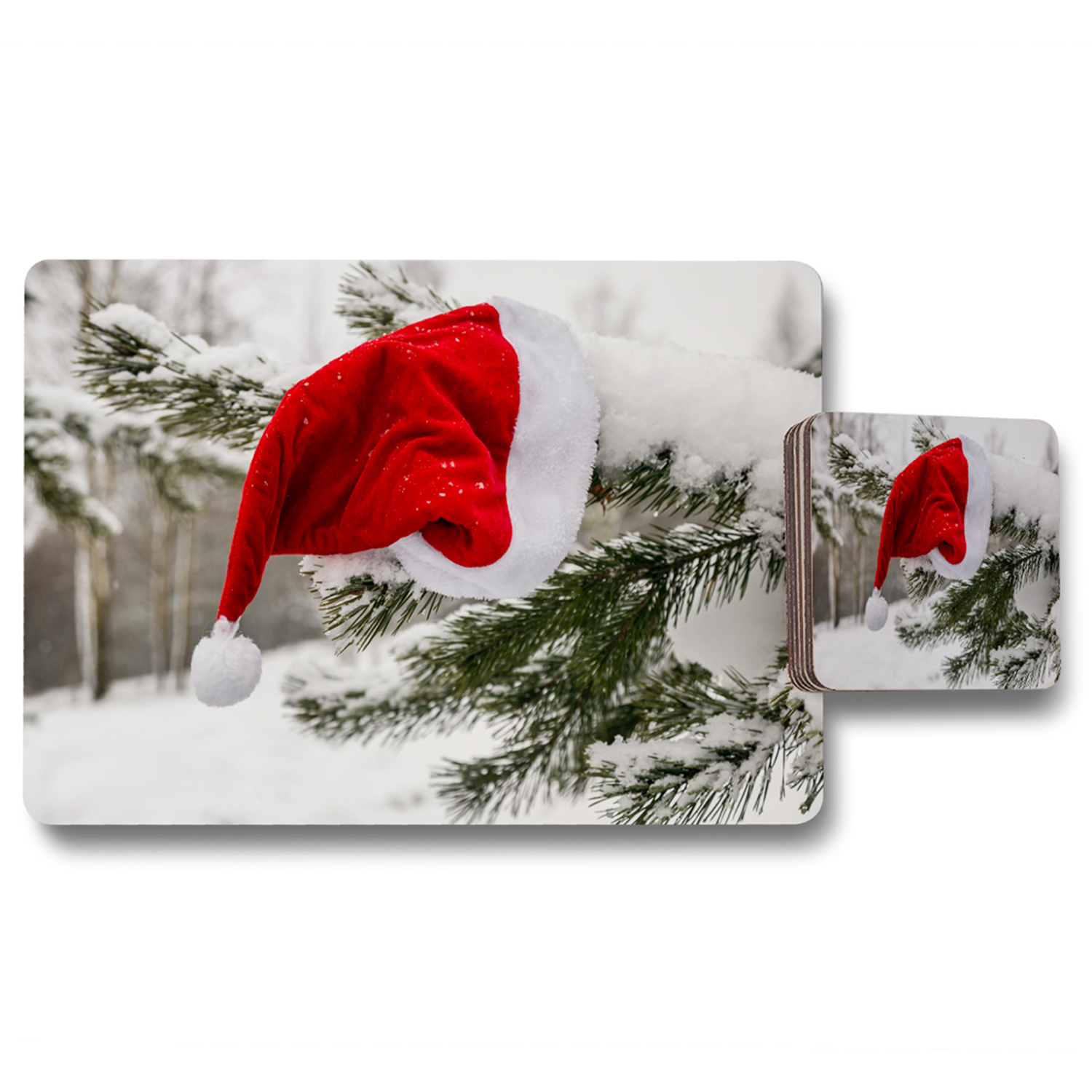 Santa Claus Hat Dining Placemat  Coaster Set - Red