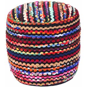 Multi Coloured Folk Woven Circular Pouffe Bean Filled