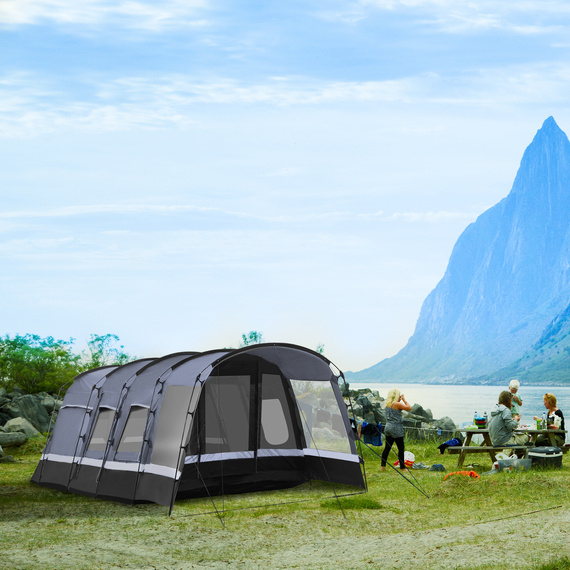 Outsunny 8-Person Camping Tent Tunnel Design with 4 Large Windows