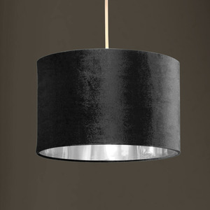 CGC NILA Luxury Grey Velvet and Silver Inner Round Pendant Drum Lamp Shade