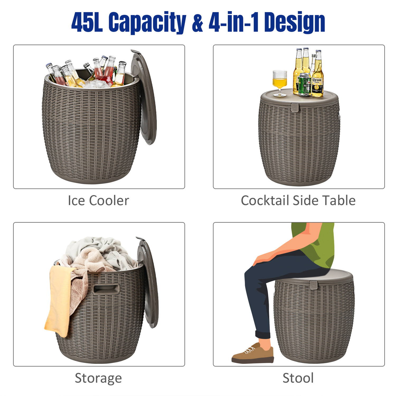 Costway 45L Patio Cool Bar TOutdoor Beer Wine Ice Bucket