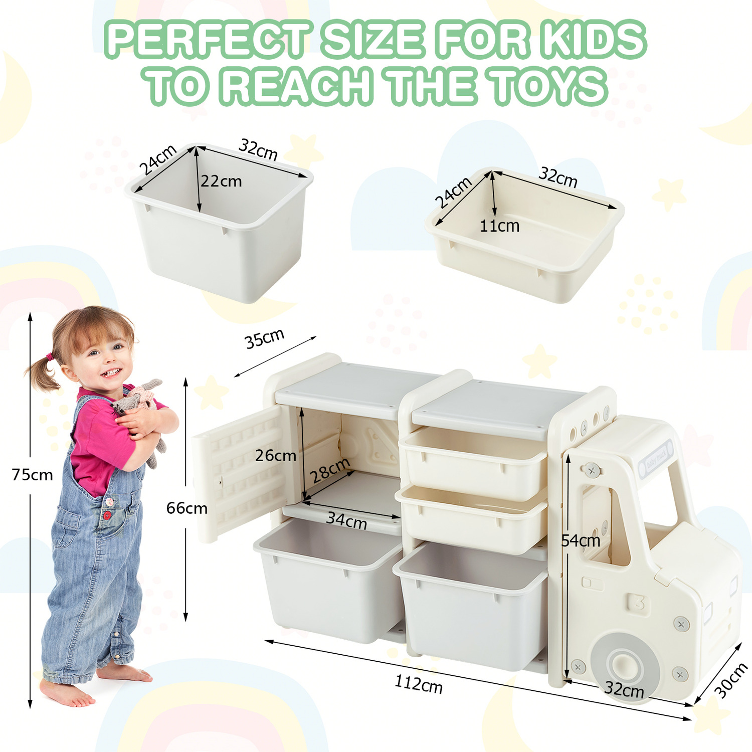 Truck-shaped Kids Toy Storage Organizer-grey - Grey