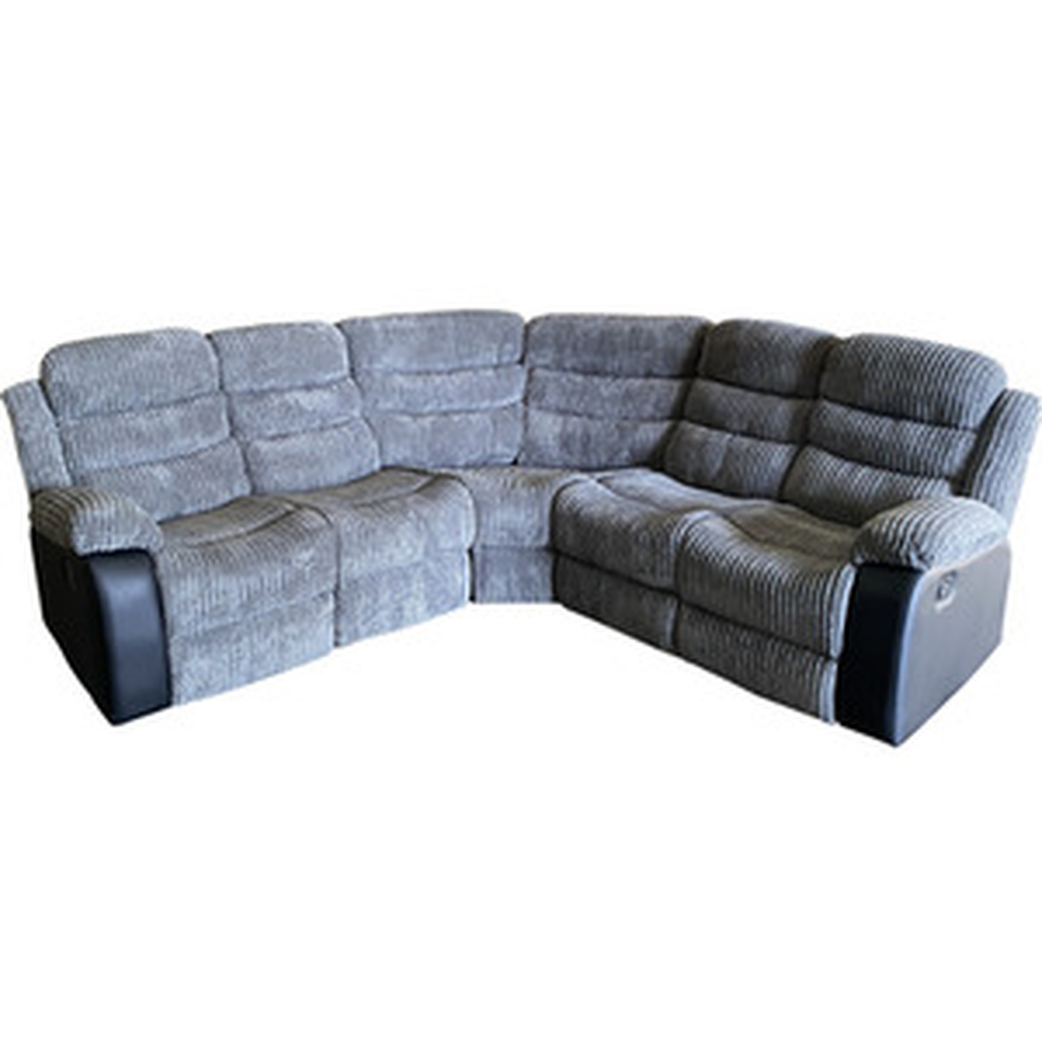 ECO LIVING - Corner Recliner Sofa Set With Cup Holders - Grey Jumbo Cord thumbnail