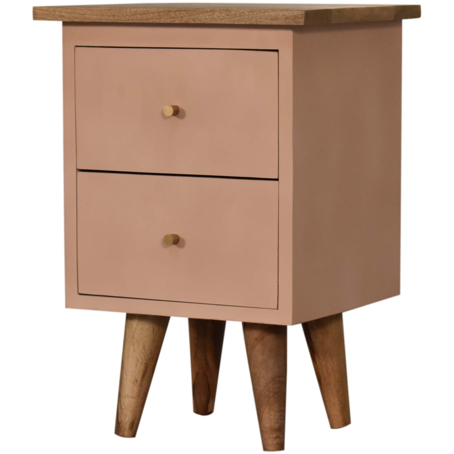 Stylish Mango Wood Hand Painted 2 Drawers Bedside Cabinet - Brown