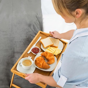 Pack of 2 Bamboo Bed Tray Table Folding Breakfast Dinner Serving Tray