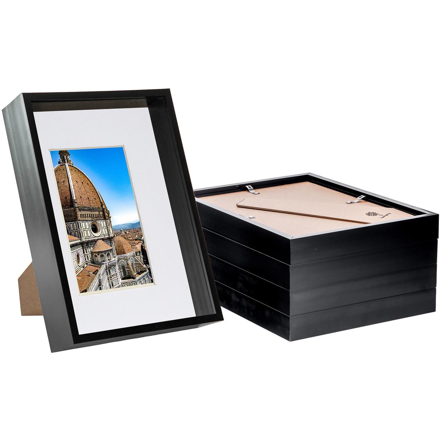 3D Deep Box Photo Frame with A5 Mount - A4 (8" x 12") - Pack of 5 - Black/White
