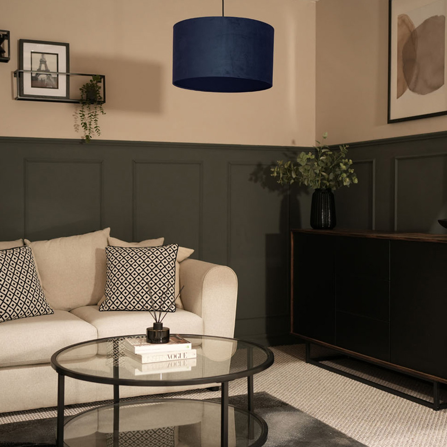Image of Reni Large Navy Velvet Pendant Shade&hellip;