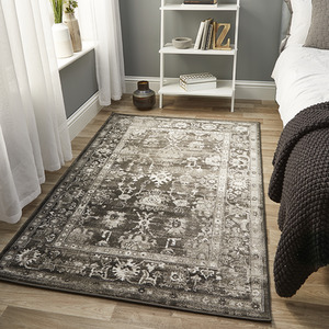 Dark Grey Classic High End Traditional Rug