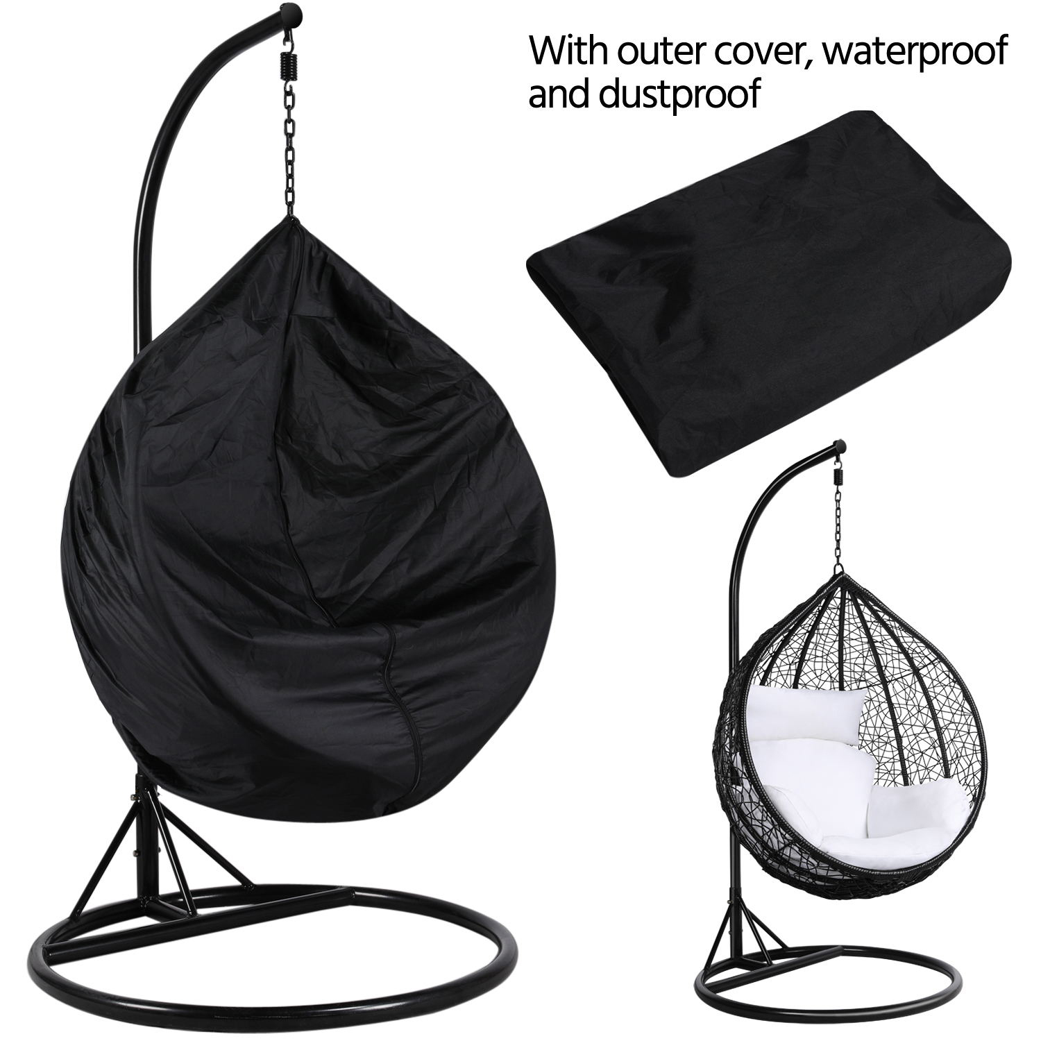 Garden Outdoor Indoor Swing Chair With Cushion - Black