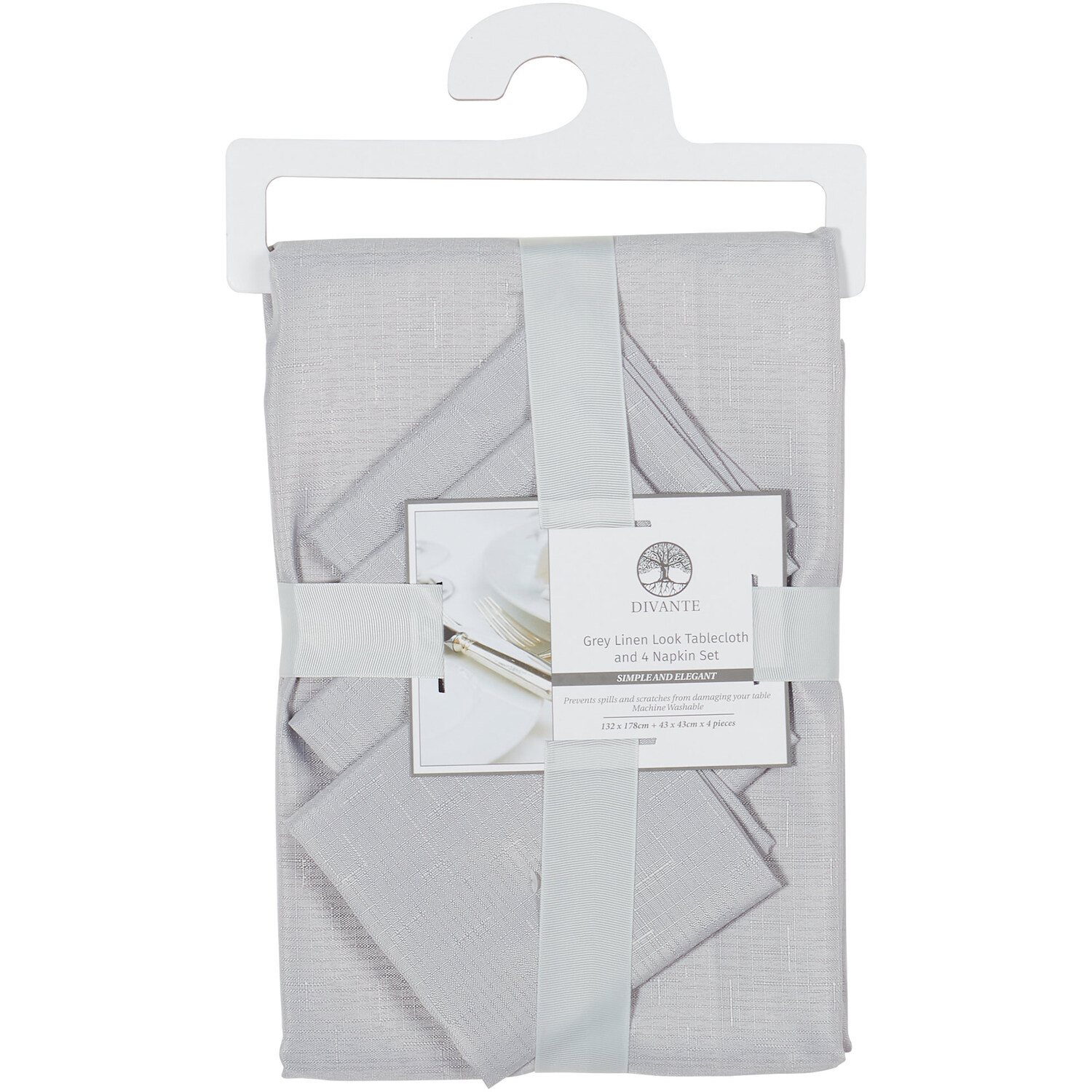 Linen Look Tablecloth and Four Napkin Set - Grey