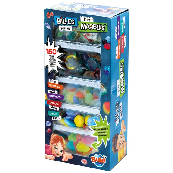 Box of 150 flat marbles 