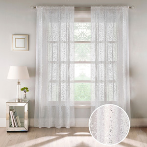 Pair of Slot  Top Sheer Voile Panels with Metallic Shimmer Print