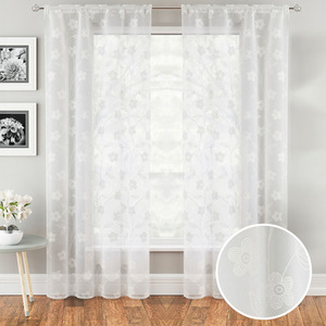Pair of Slot Top Sheer Voile Panels with Floral paste print design