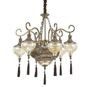 Harem  9 Light Multi Arm Chandelier Amber, Antique Brass Finish, E27