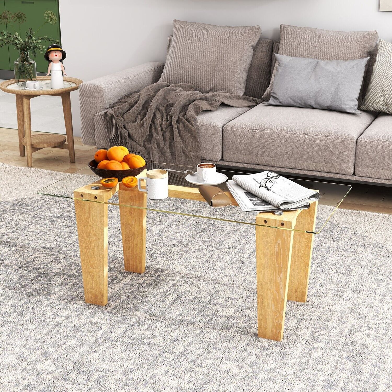Tempered Glass Cocktail Center Table Coffee Table - Brown