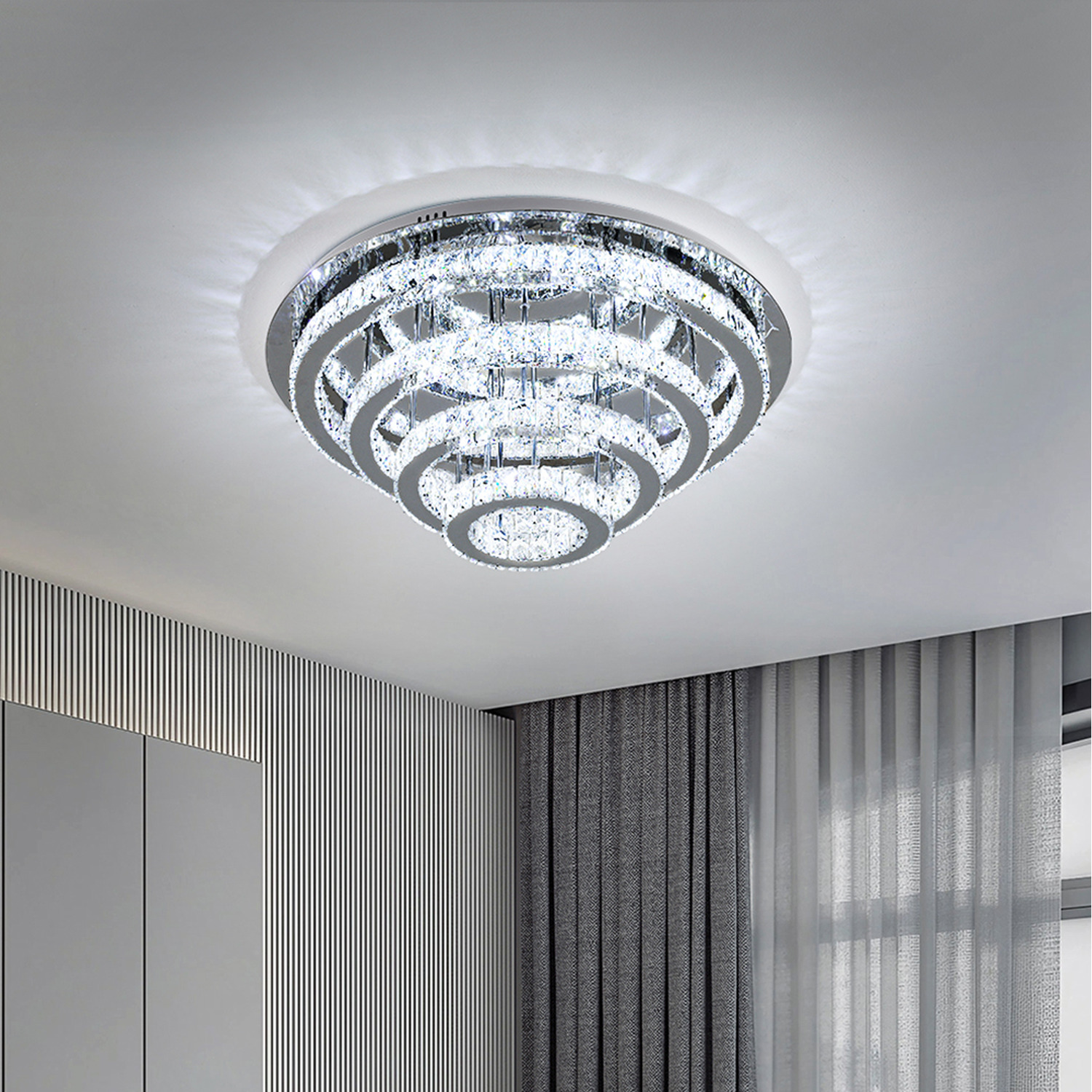 15-Light 90 cm Ceiling Lights LED Crystal Flush Mount Lights Metal