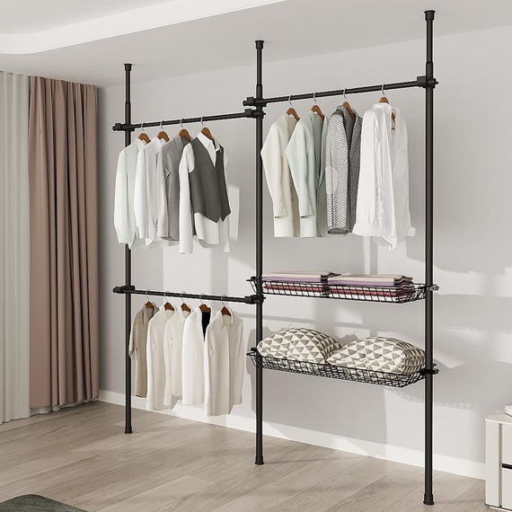 Extendable Ceiling To Floor Wardrobe With Basket