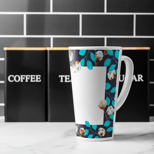 Watercolour Blue Leaf Frame Latte Mug