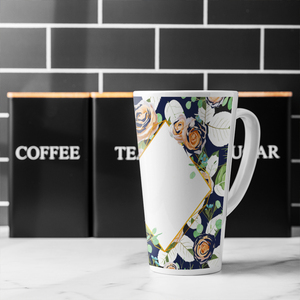 Decorative Flowers On Navy Latte Mug