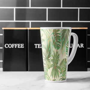 Tropical Leaves On Yellow Latte Mug