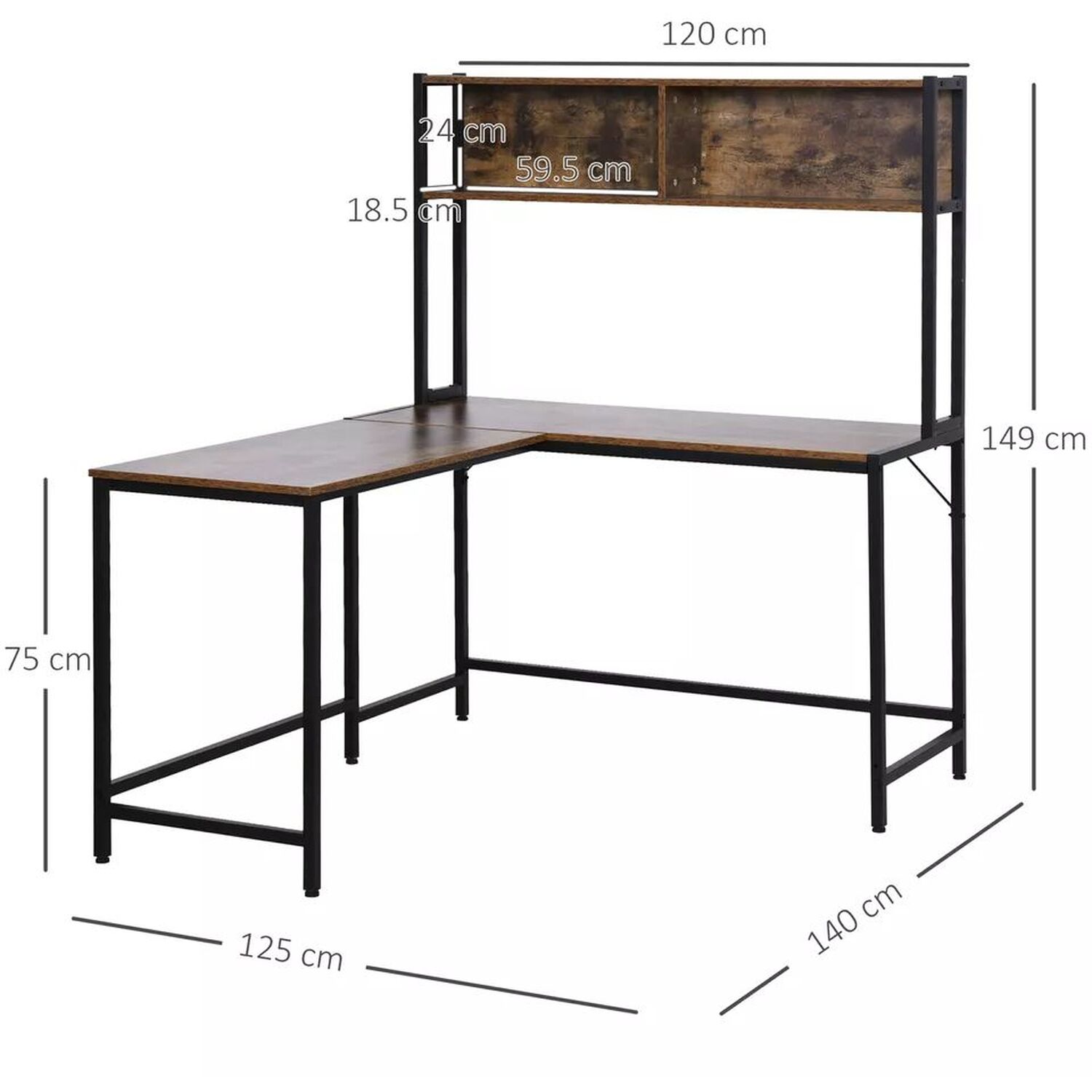 Computer Desk With Storage Shelf - Black And Brown