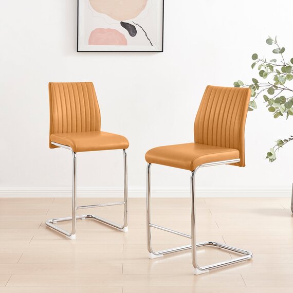 Lorenzo 2x Faux Leather Silver Leg Bar Chairs