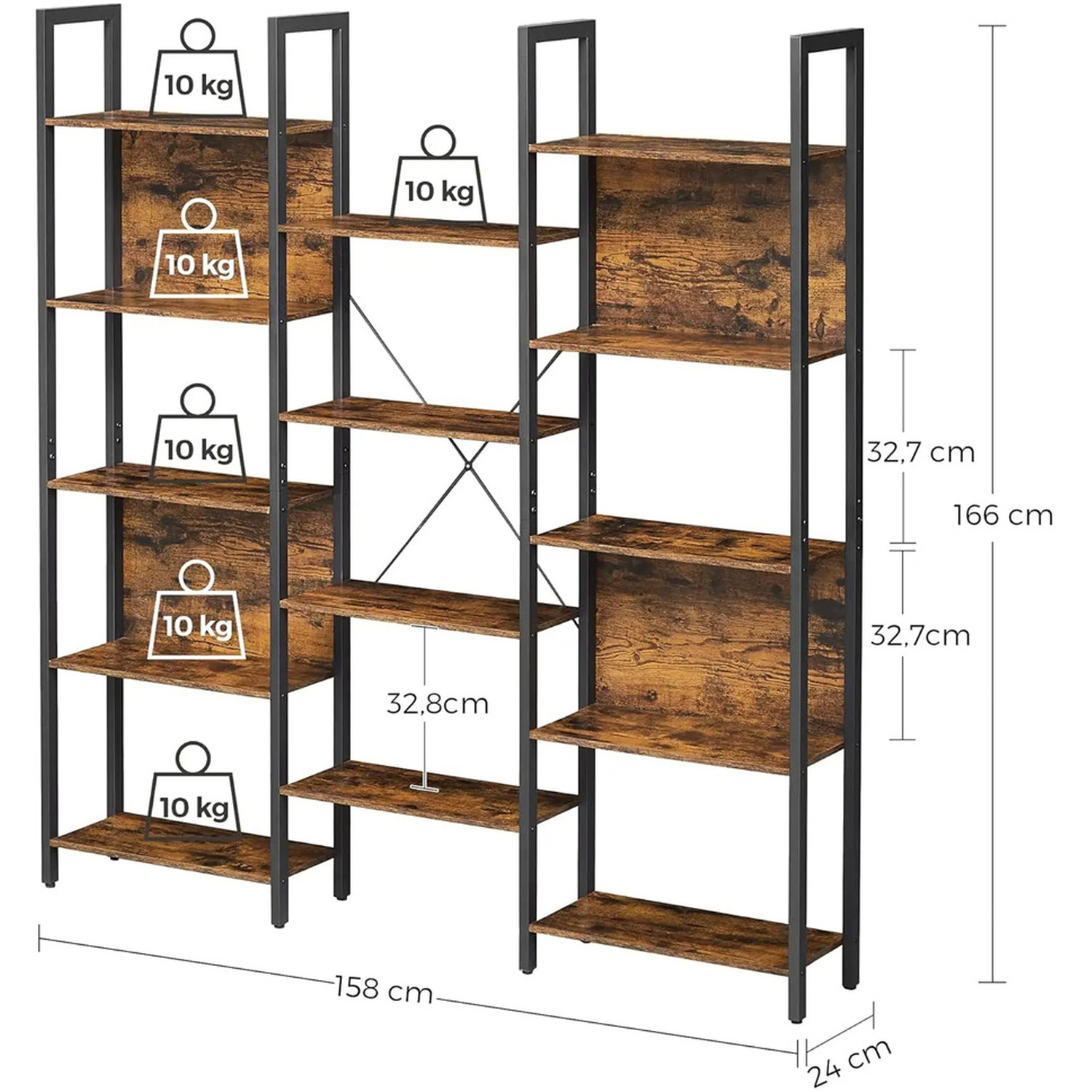 Large Metal and Wood 14 Shelf Bookcase Shelving Unit