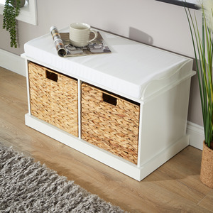 White / 2 Lapworth Hallway Storage Bench with Wicker Drawers shot 7637905