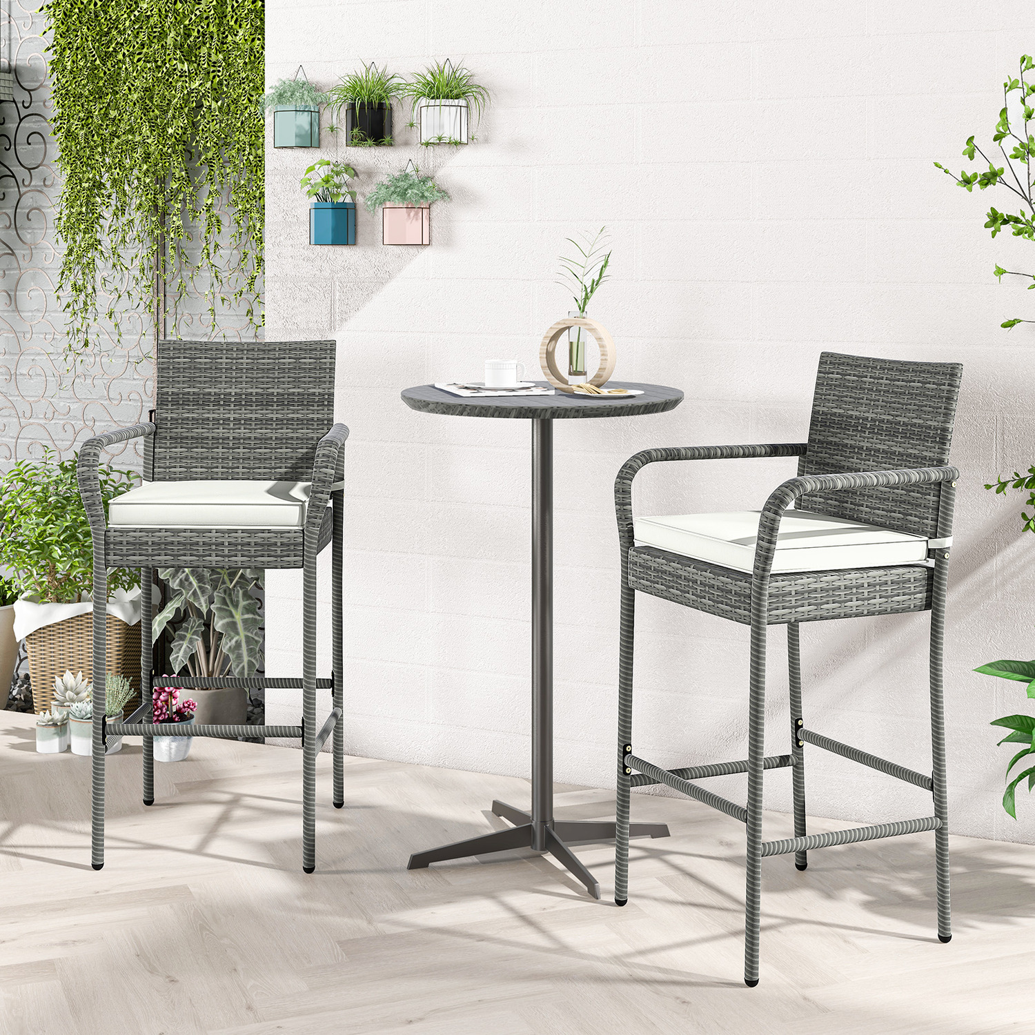 Outdoor Bar Stools Set - Grey Pemetalpolyestersponge