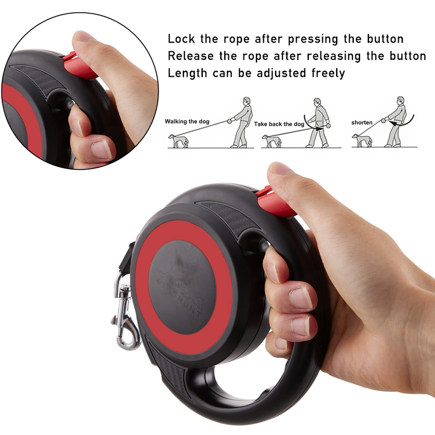5M Retractable Dog Leash 120kg Locking Force Tangle-Free