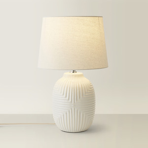 Harrison Medium Geo Ribbed Gloss Ceramic Table Lamp Tapered Shade