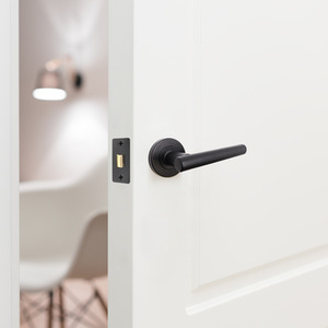 Matt Black / Black Olvera Door Handle and Latch Set shot 8087979