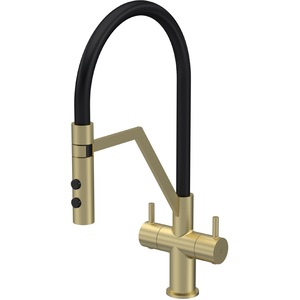 Kitchen Mono Mixer Tap with 2 Lever Handles Brushed Brass 436mm