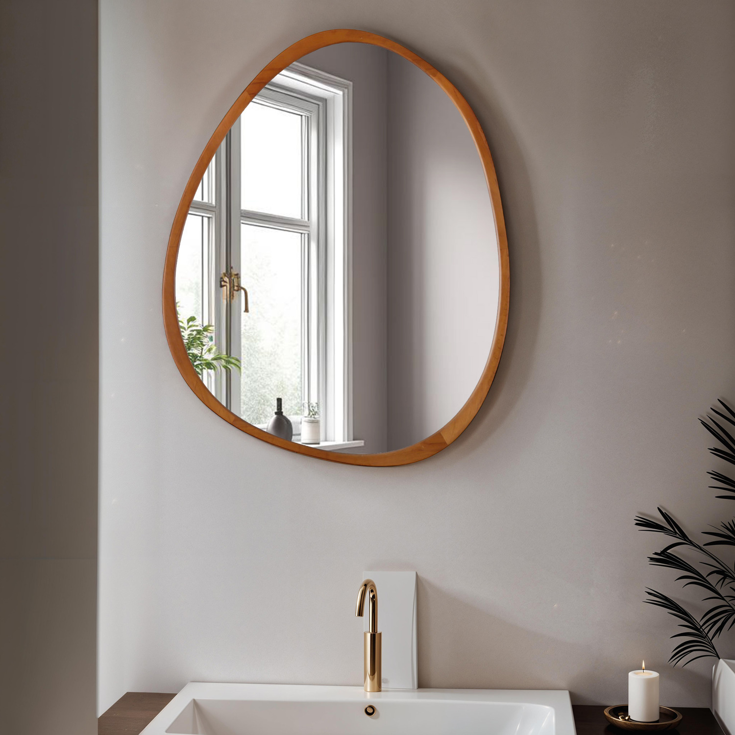 Image of Orta Pebble Mirror with Wood Frame&hellip;