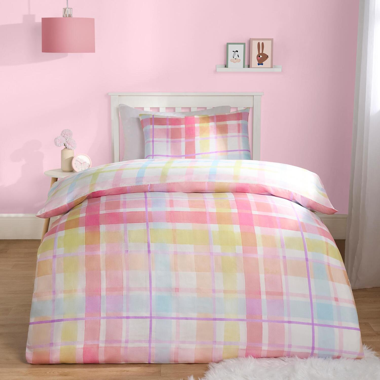 Gingham Check Duvet Cover Set - Blush Pink Double