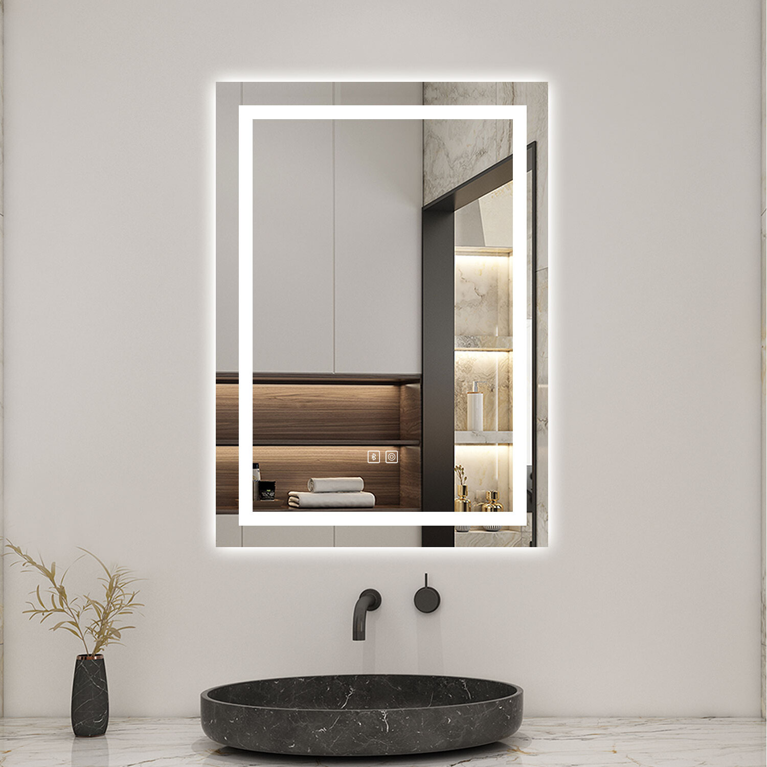 Bathroom Mirror With Lights Speaker 3 Colours Led - White 500x700mm